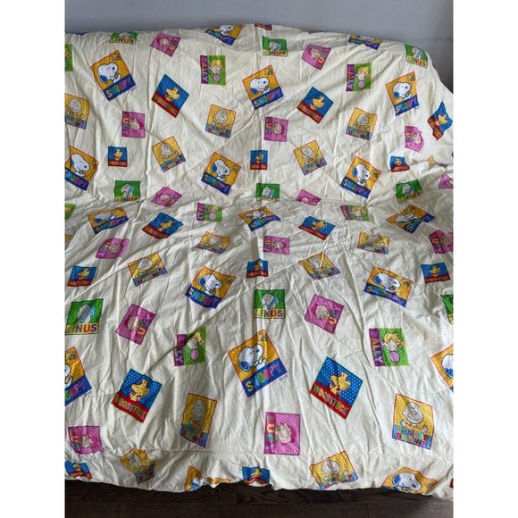 VTG Peanuts Snoopy Friends Comforter Charlie Linus cartoon 80 90s duvet blanket - Picture 1 of 16